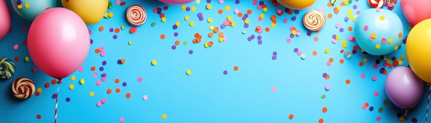 Playful children s party background with animated sparkles, balloons, and candy decorations