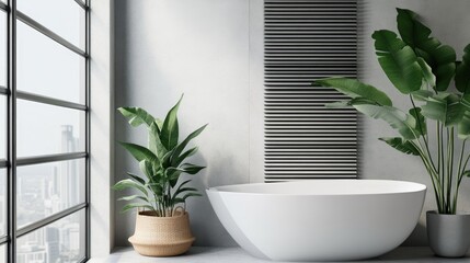 Fototapeta premium A modern bathroom with a metal louver door, durable against moisture exposure.