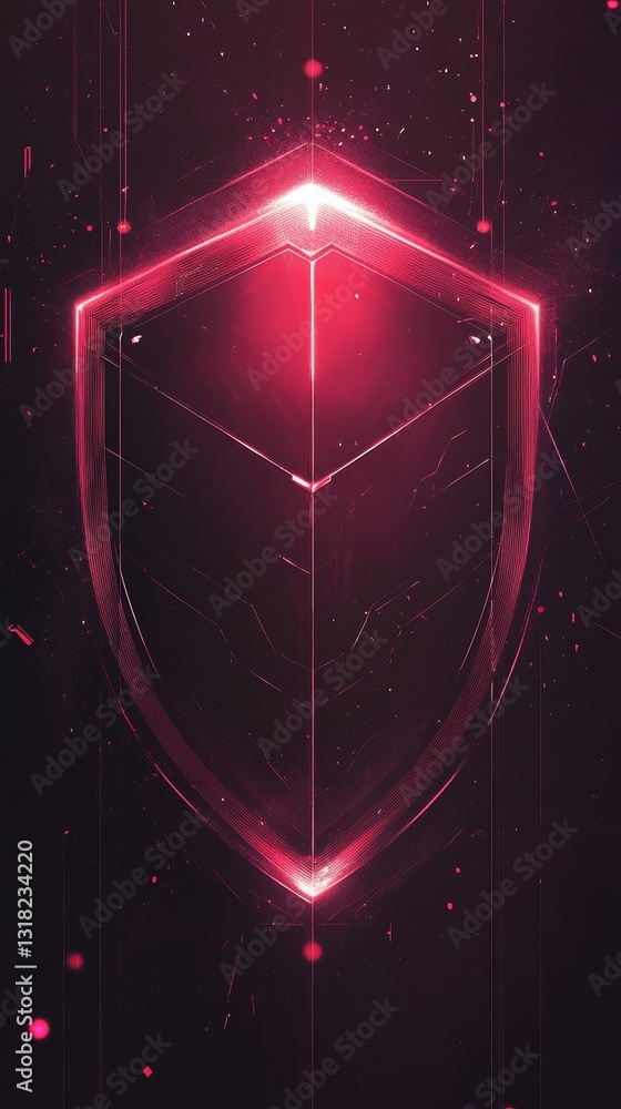 Canvas Prints a captivating abstract design featuring a neon shield illuminated in bright pink against a dark back