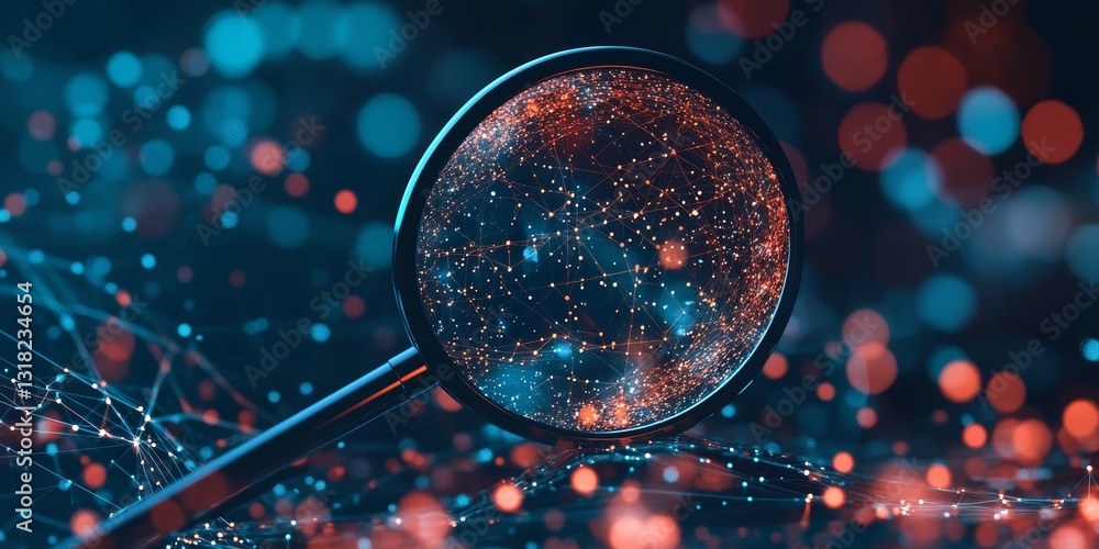 Poster a captivating image featuring a magnifying glass highlighting an abstract digital network illuminate