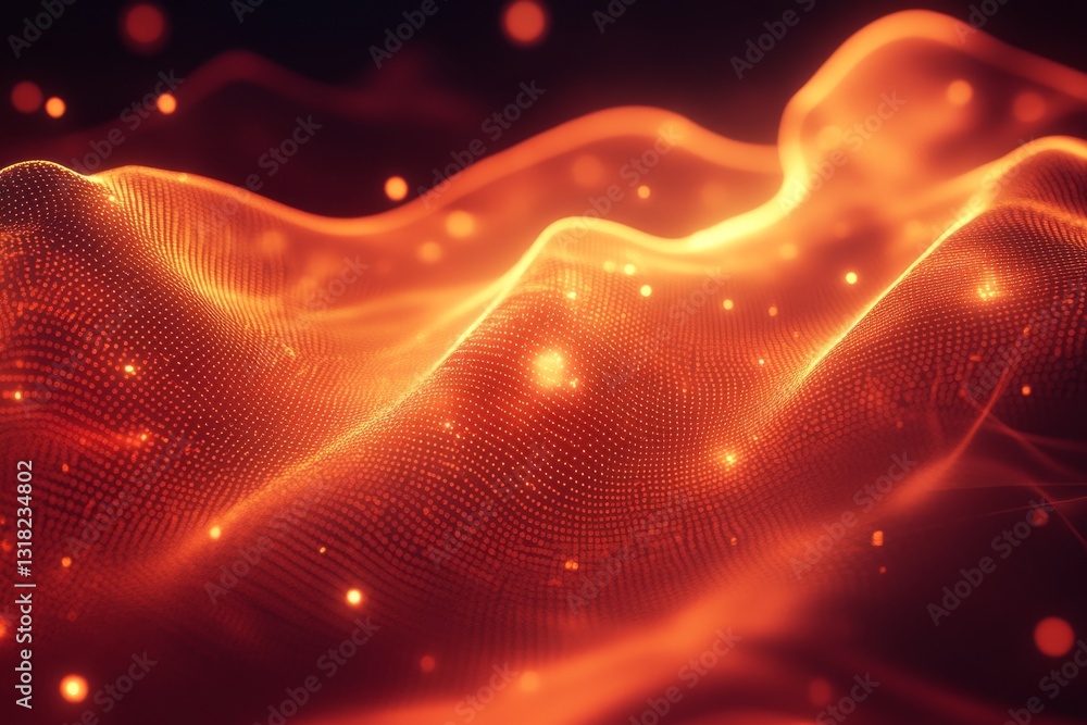 Wall mural a red and orange wave with a bright yellow spot in the middle. the wave is made up of small dots and