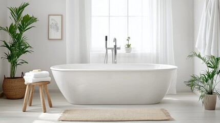 Fototapeta premium A Scandinavian-style bathroom with a clean, minimalist design and natural materials.