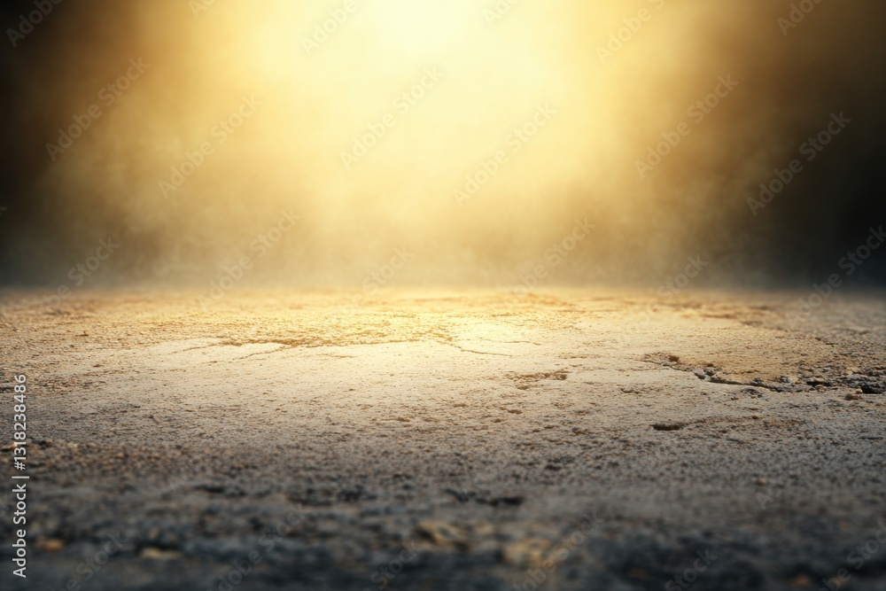 Poster abstract scene featuring a textured surface illuminated by a golden light source, creating depth