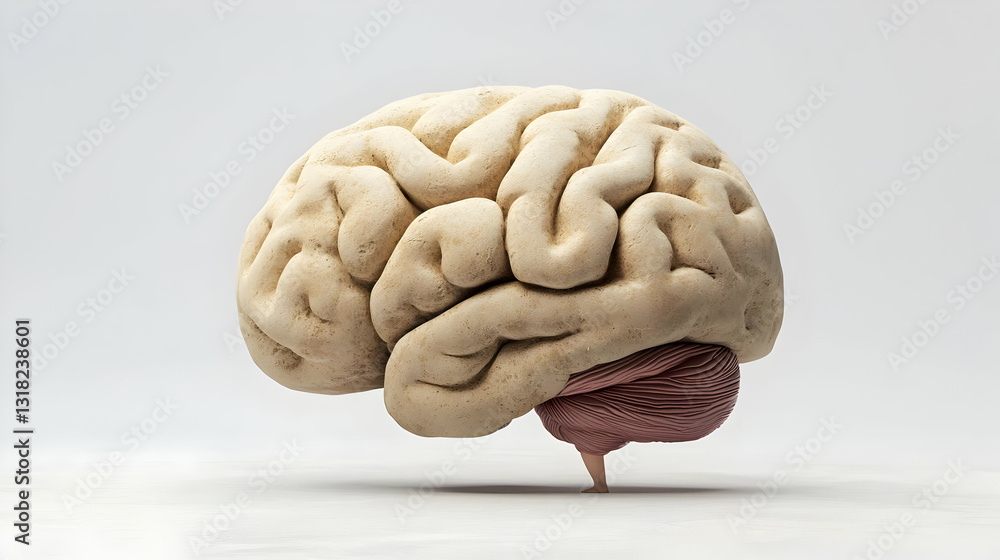 Poster 3d rendered beige brain model on a white background with a copper cerebellum highlighting neurologic