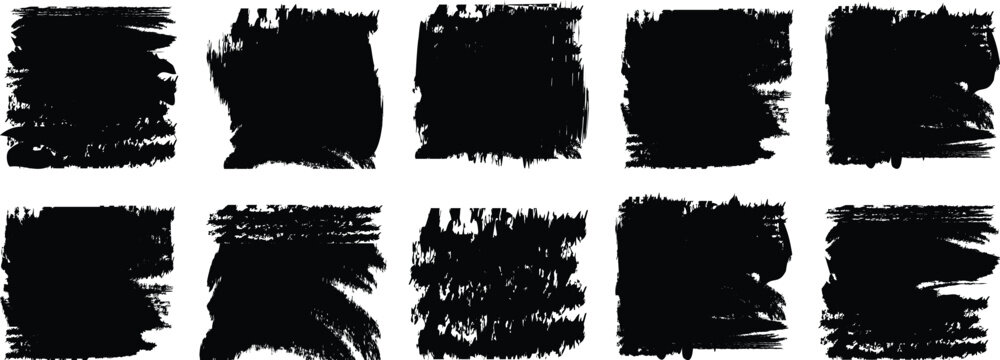 Grunge square template backgrounds. Vector black painted squares or rectangular shapes