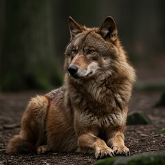 Fototapeta premium Wild Brown Wolf Observing Its Surroundings