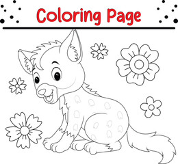 Cute Hyena coloring book page for kids. Baby Hyena animal 