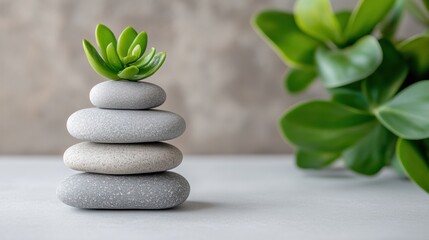 Obraz premium Serene stones with a succulent plant arrangement.