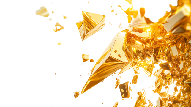 Png Shattered Gold Abstract Explosion of Golden Fragments and Crystals isolated on transparent background