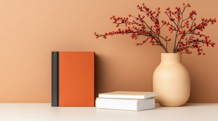 Stylish decor with books and a flower vase.