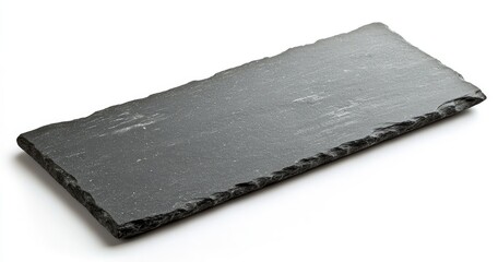 Rectangular black slate serving board isolated on white.