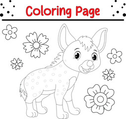 Cute Hyena coloring book page for kids. Baby Hyena animal 