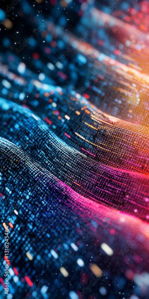 Poster vibrant abstract representation of colorful waves of data visualization in motion. the design showca