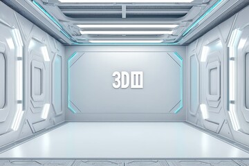 Fototapeta premium Spacious, clean walls in high-tech 3D booth for exhibitions.