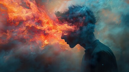Fiery Soul: A Surreal Portrait of Inner Conflict