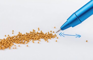 Blue pen draws arrows guiding golden beads.