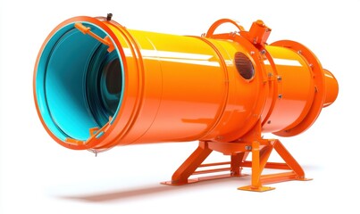 Orange industrial air blower on stand, isolated on white, for ventilation
