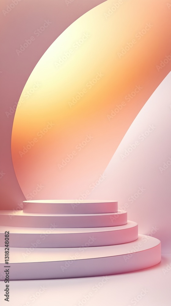 Poster delicate podium on pastel background with soft light perfect for showcase and minimalist composition