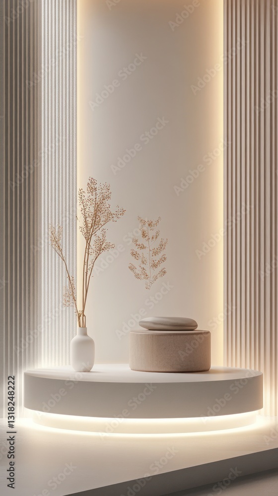 Poster minimalist presentation with elegant vase and platform a blend of sophistication and tranquility a s
