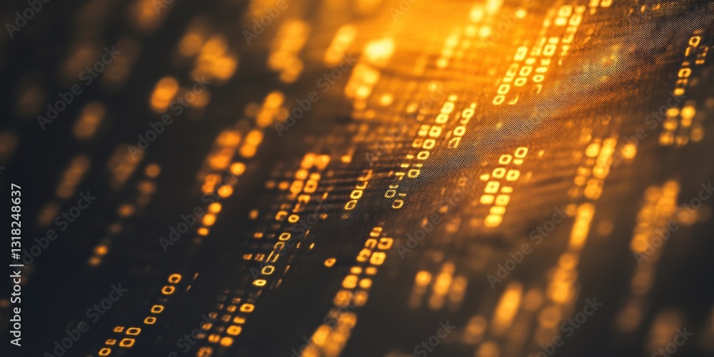 Poster abstract digital binary flow in golden light representing data transmission and technology