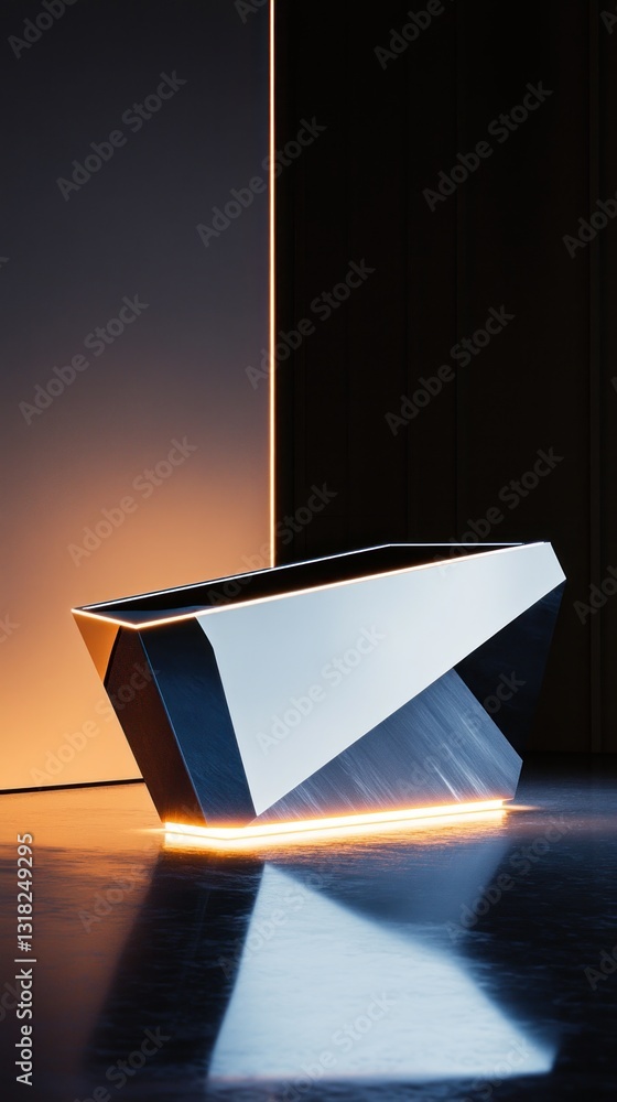 Poster sleek reception desk design showcasing minimalist architecture with innovative illumination and refl