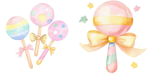 Colorful Sweet Treats with Lollipops and Decorative Bows