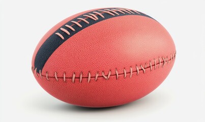 Red rugby ball on white background, ready for a game