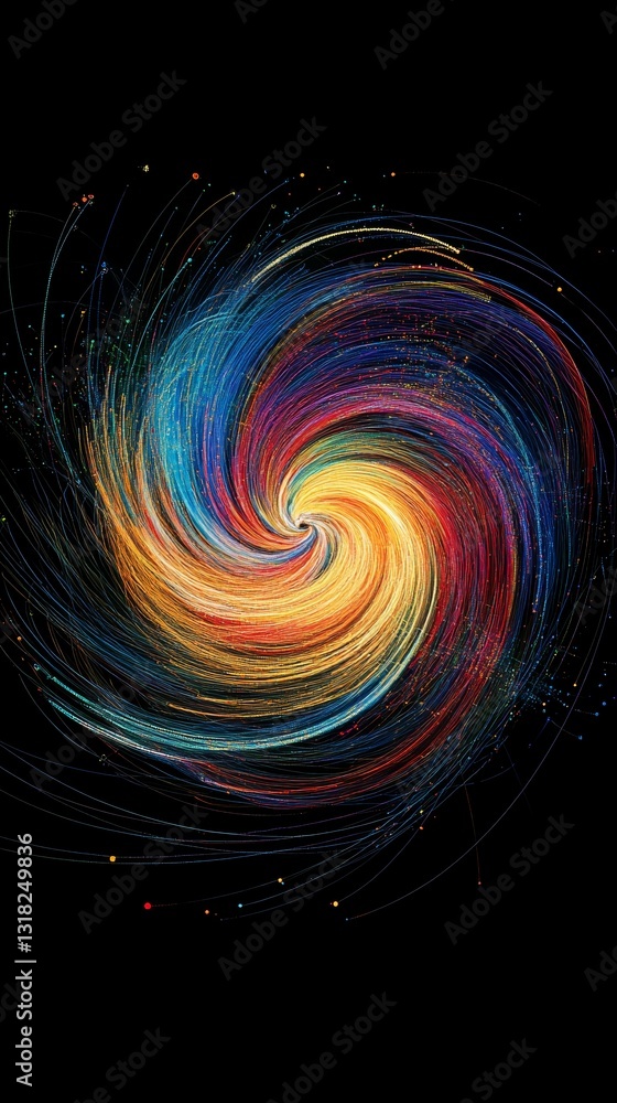 Poster this colorful abstract image showcases a vibrant swirl of hues on a dark background, representing en