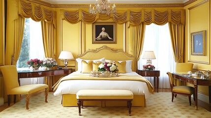 Luxurious Yellow Hotel Suite Bedroom