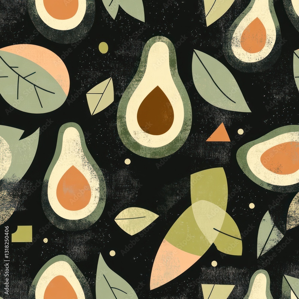 Aufkleber avocado delight: modern geometric pattern with rich colors and abstract shapes on a dark backdrop