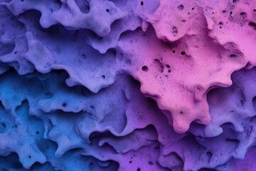 Abstract forms layered in a rippled, organic structure with a gradient of blue, purple, and pink