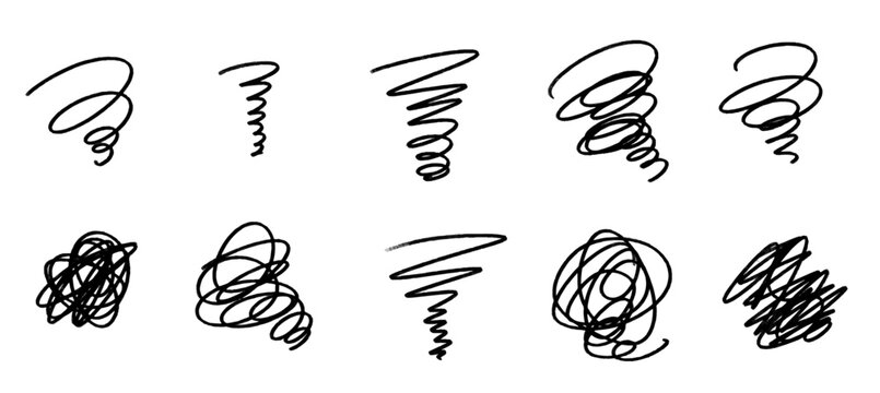 悩みや不満のイメージ。もやもやした気持ちやストレスを感じた感情のアイコンイラスト。手書きの線で描かれた螺旋。