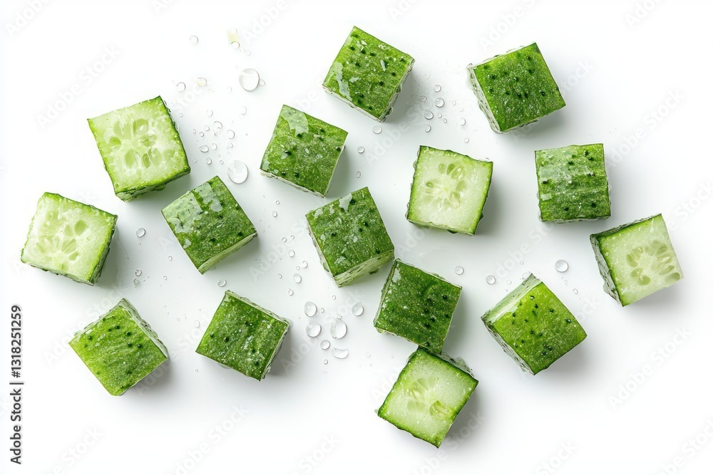 Poster vibrant cubed cucumber array on white background studio shot offering freshness and clarity perfect 