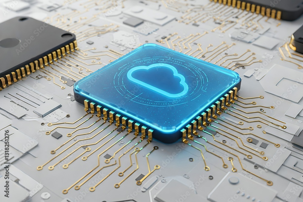 Poster cloud computing chip: technology & data storage concept