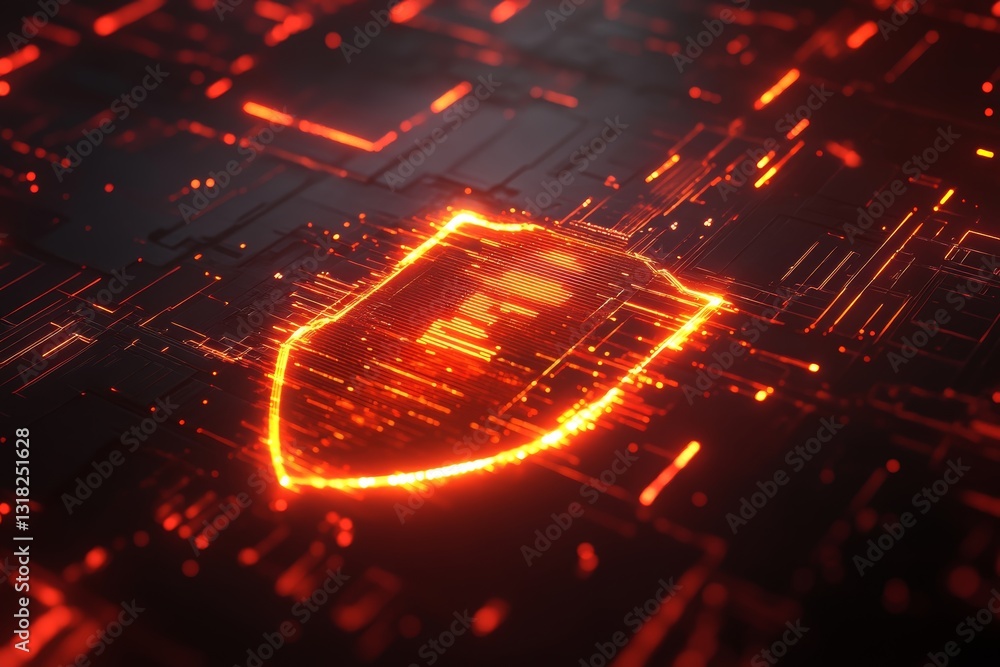 Aufkleber this captivating image features an abstract digital shield symbol glowing with vibrant lines against