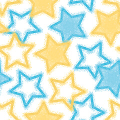 Watercolor star seamless pattern vector. Cute blue and yellow stars. Funny day and happy sky. Beautiful design for baby dress, child skirt, kid cloth, wrapping, paper, card, print, cover, confetti.