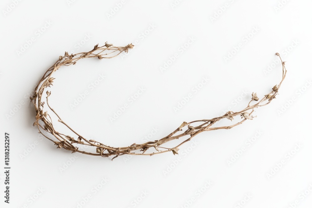 Poster delicacy of nature delicate dried twigs forming a subtle curve on plain white backdrop minimalism na