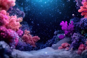 Obraz premium Vibrant coral reef ecosystem glows with a spectrum of colors beneath the ocean surface