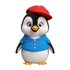 3d penguin character in red hat png cut out