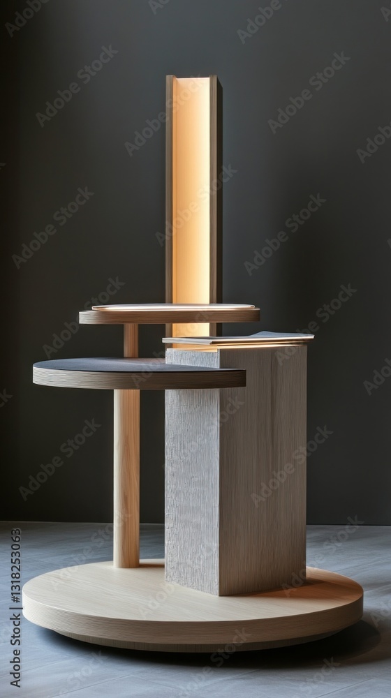 Poster Modern minimalist wooden display stand elegant product presentation neutral background studio shot smooth finish