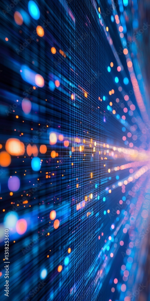 Poster abstract digital network with vibrant glowing lines and dynamic data flow