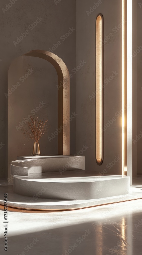 Aufkleber elegant minimalistic backdrop with beige walls geometric shapes vase sunlight and platforms for prod