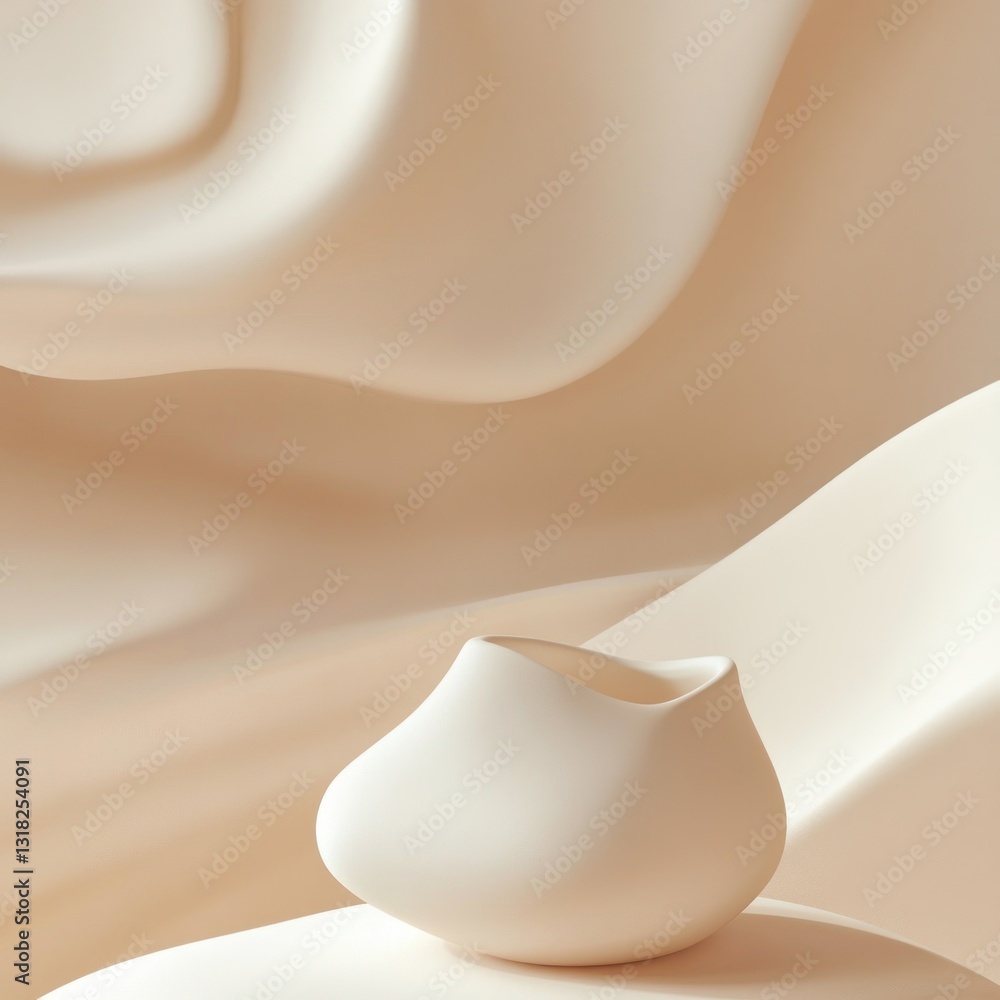 Poster elegant minimalist composition a white vase set against soft beige backdrop showcasing a serene and 