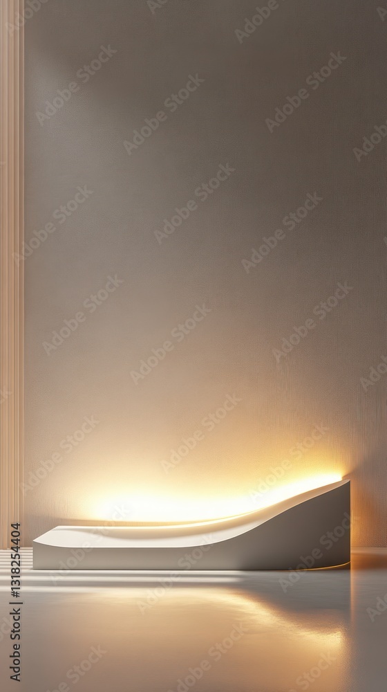 Poster elegant minimalist podium with warm glowing light for product showcase in interior studio setup