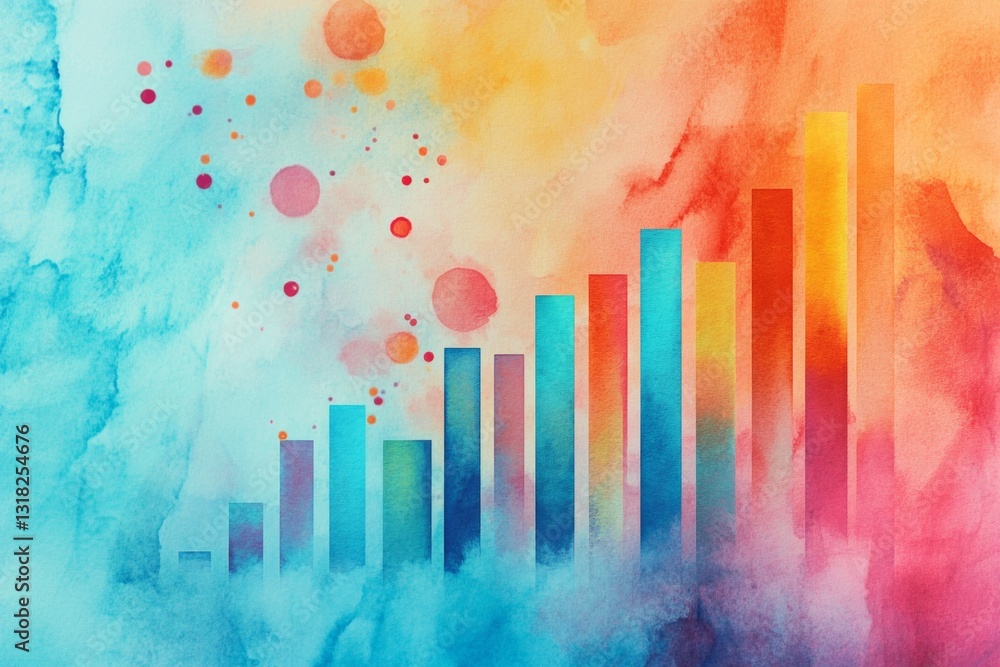 Poster colorful watercolor abstract design representing growth chart and data visualization trends