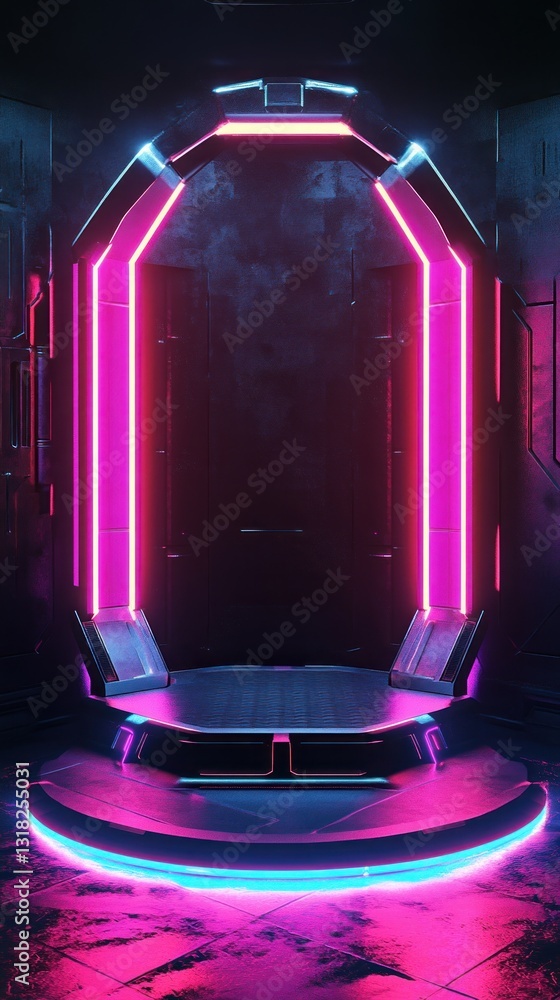 Aufkleber futuristic portal with neon lights and geometric shapes creating a vibrant and immersive scene of sc