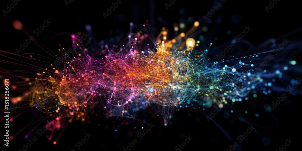 Poster colorful abstract light particles creating dynamic spectrum effect in digital space