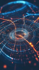 Obraz premium Abstract Digital Data Network with Glowing Lines and Particles in Blue and Orange Colors