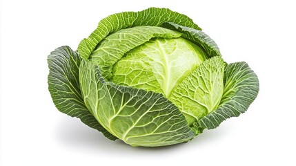 Fototapeta premium A head of cabbage isolated on a white background, studio shot, photorealistic, highresolution photography