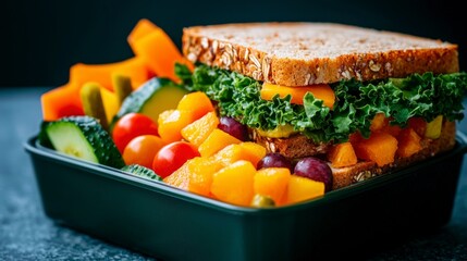 Healthy Lunch Box  Colorful Sandwich  Fruits  Veggies
